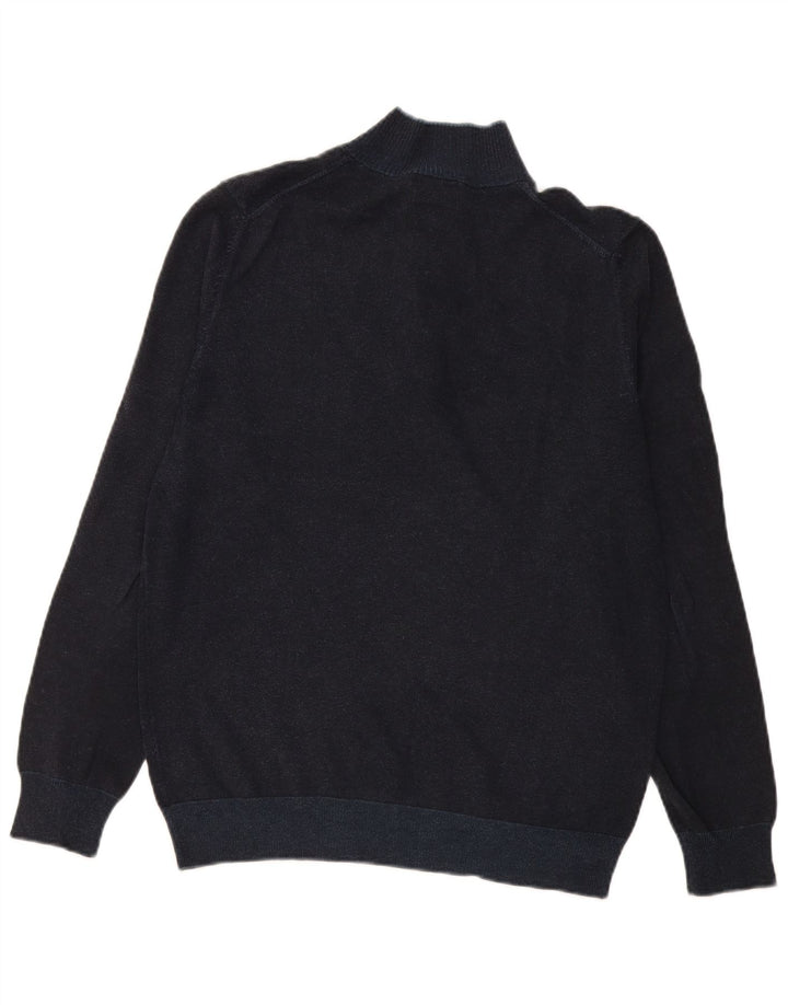 Massimo Dutti Herre Button Neck Jumper Sweater Stor Marineblå Bomuld