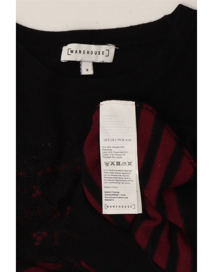 Warehouse Dame Crew Neck Jumper Sweater UK 8 Lille sort stribet viskose