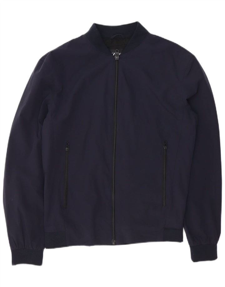 Zara Herre Bomber Jacket UK 38 Medium Navy Blue Nylon