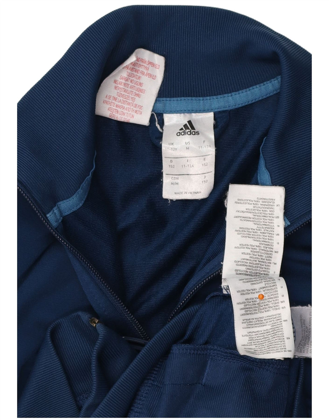 ADIDAS Boys Tracksuit Top Jacket 11-12 Years Navy Blue Colourblock