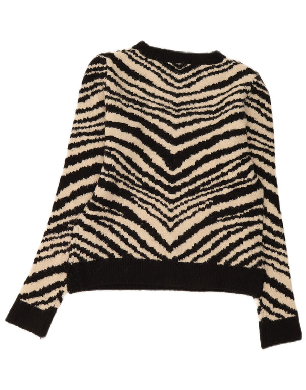 Oasis Womens Crop Boat Neck Jumper Sweater UK 6 XS Black Animal Print