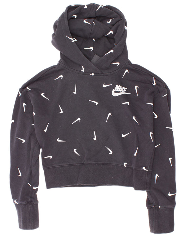 Nike Girls Crop Graphic Standard Fit Hoodie Jumper 10-11 Years Medium Black