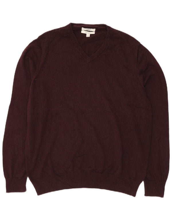 Marks & Spencer Herre V-hals sweater XL Bourgogne bomuld