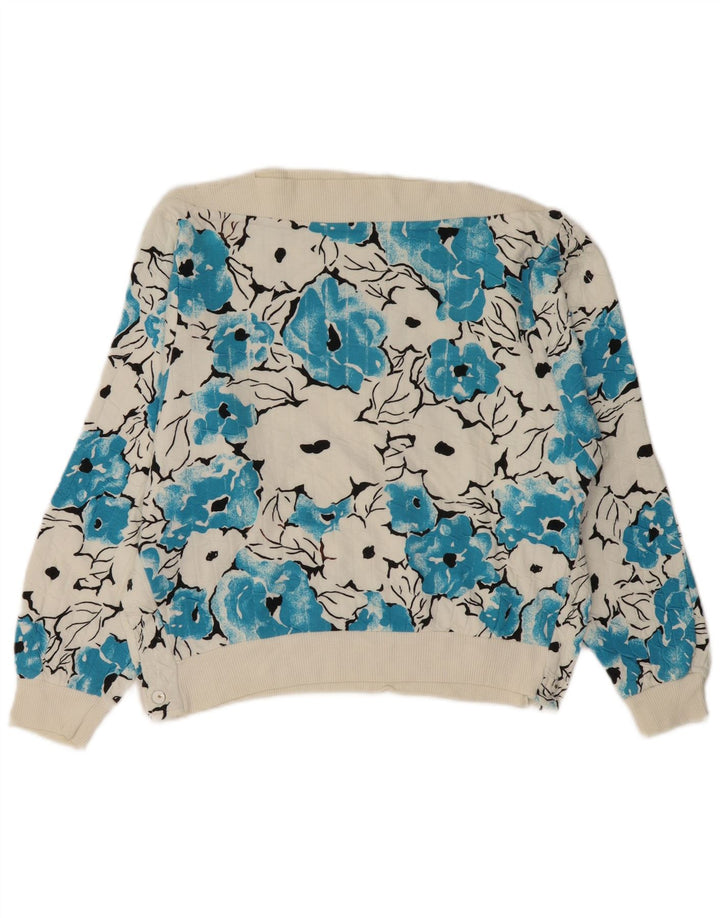 VINTAGE Dame Boat Neck Jumper Sweater UK 14 Medium White Floral