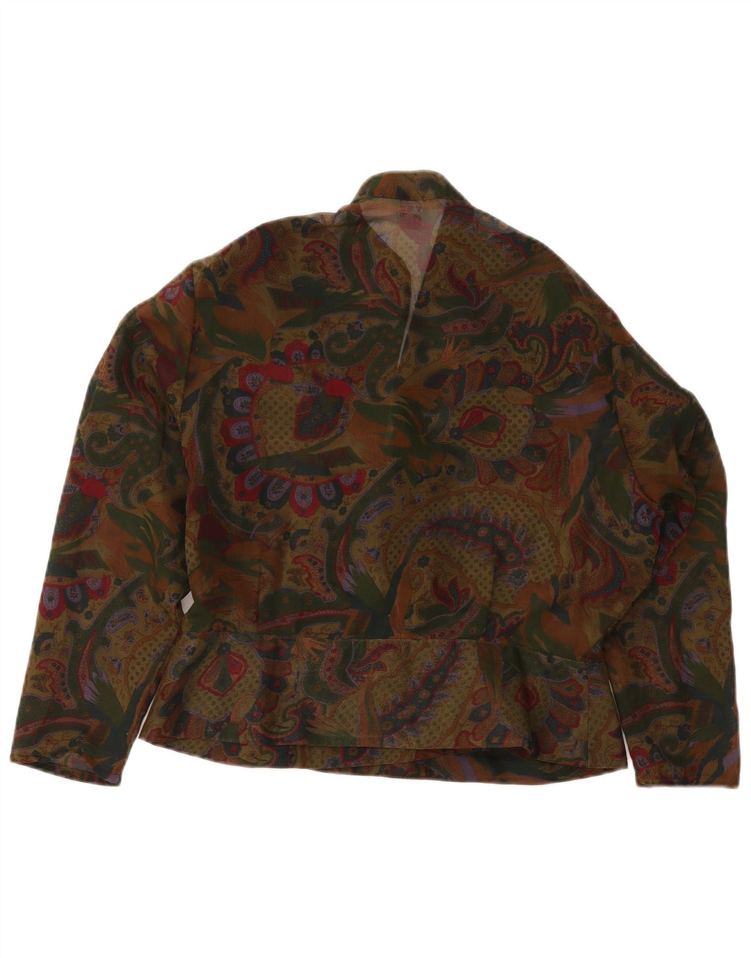 Vintage Dame Crop Shirt Bluse IT 44 Medium Khaki Paisley Polyester