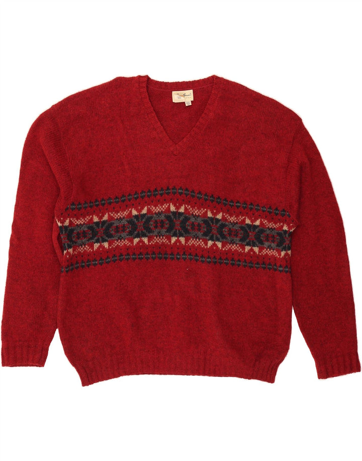 EDDIE BAUER Herre V-hals sweater 2XL Red Fair Isle Wool