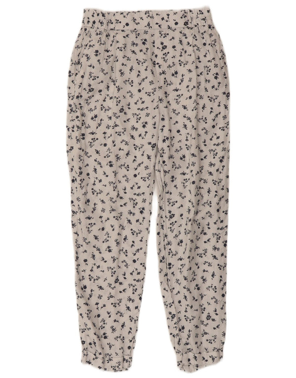 BENETTON Womens Tapered Cropped Trousers W26 L23 White Floral Linen