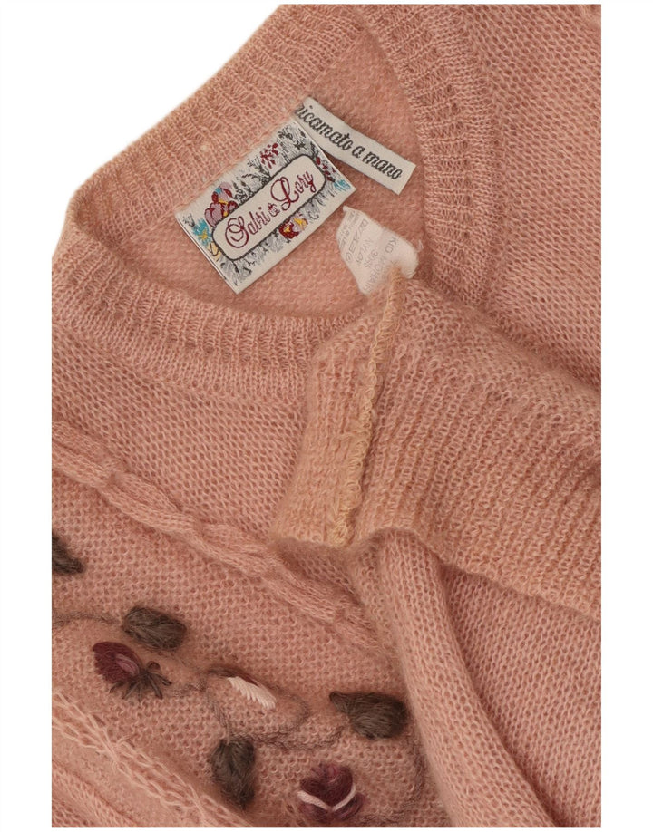 RICAMO A MANO Dame cardigan sweater IT 50 XL Pink Floral Mohair