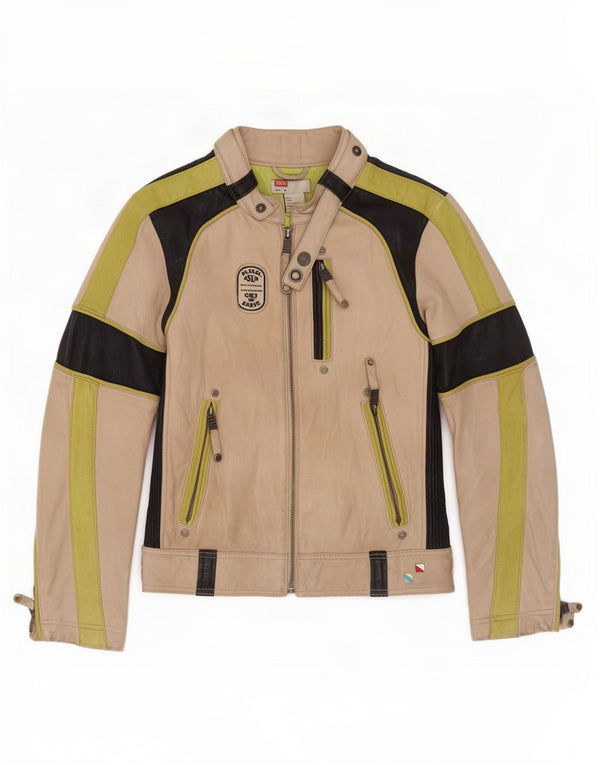 Diesel Boys Læder Racer-jakke 10-11 år Medium Beige Colourblock