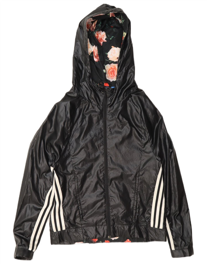 Adidas Dame Hætte Oversized Regnjakke UK 8 Lille Sort Polyamid