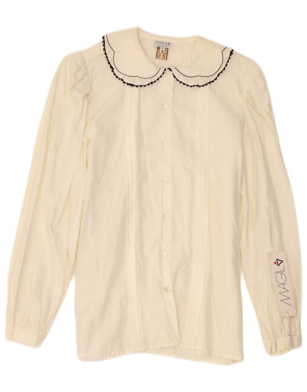 Magil Womens Shirt Bluse UK 18 XL Off White Plettet bomuld