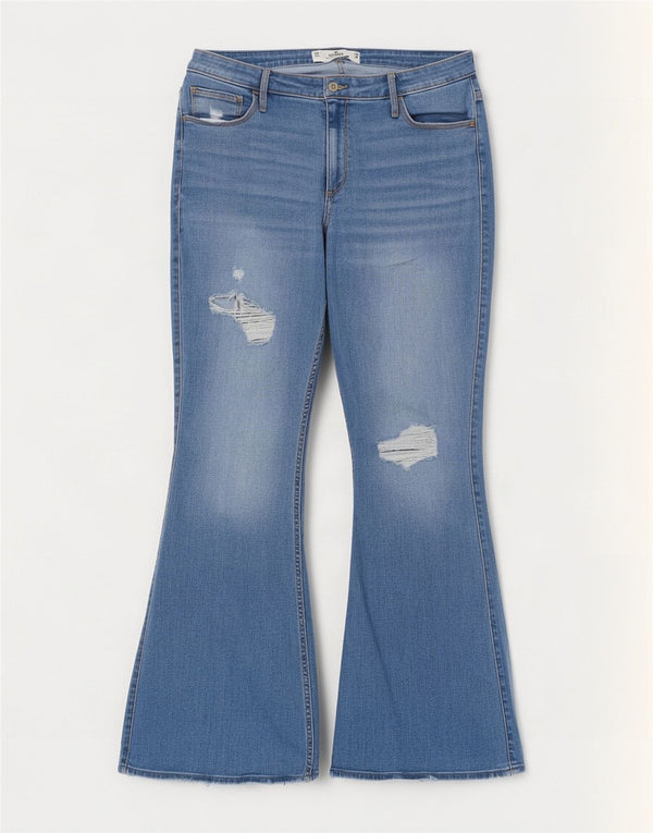 Hollister Womens Curvy Fit Distressed High Rise Flared Jeans W34 L32 Blue