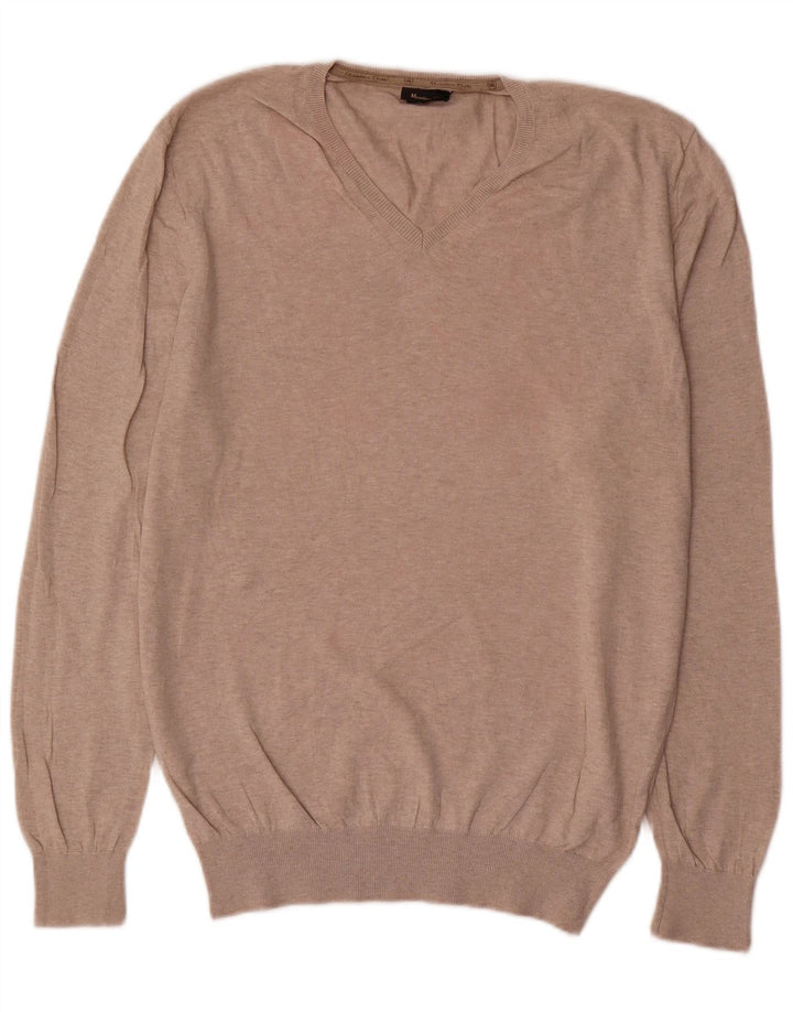 Massimo Dutti Herre V-hals sweater Stor Beige Bomuld