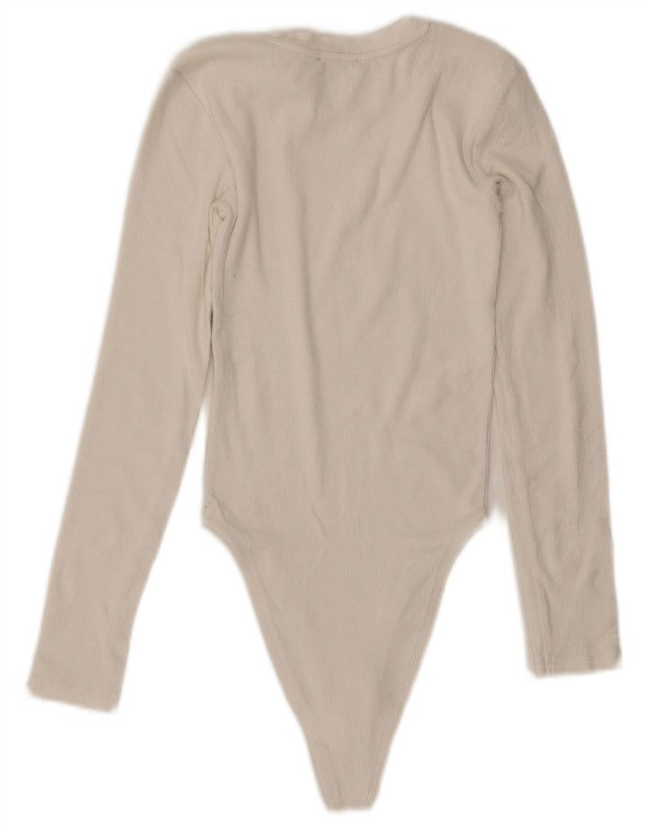 ZARA langærmet bodysuit til kvinder UK 8 Lille hvid bomuld