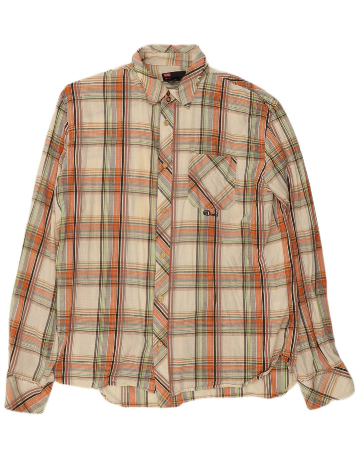 DIESEL Mens Shirt 2XL Beige Check Cotton