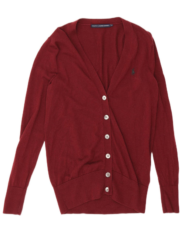 Ralph Lauren Dame Cardigan Sweater UK 16 Large Burgundy Merino Wool