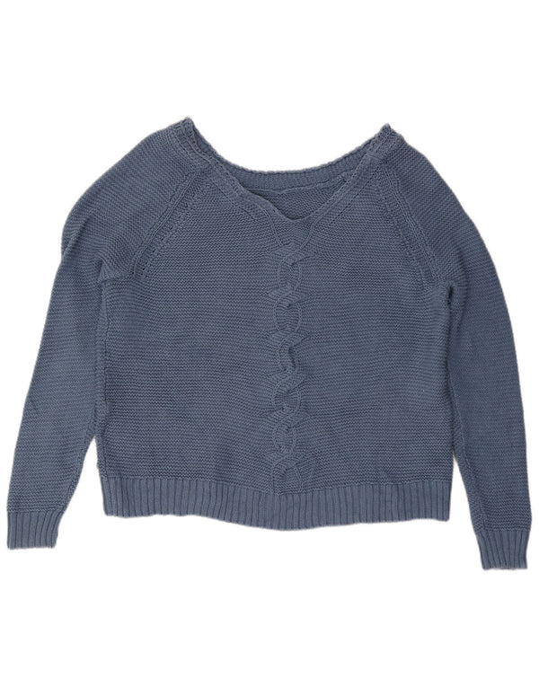 Roxy Womens Crop Oversized V-hals sweater UK 16 Large Blue Cotton