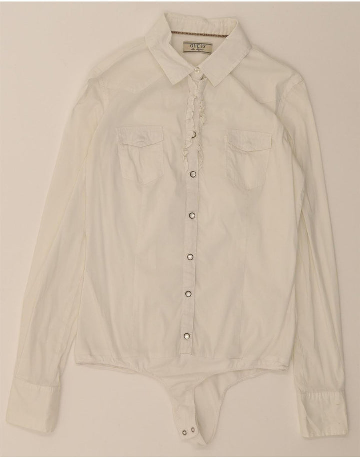 GUESS Womens Long Sleeve Bodysuit UK 12 Medium White Cotton Vintage Guess and Second-Hand Guess from Messina Hembry 