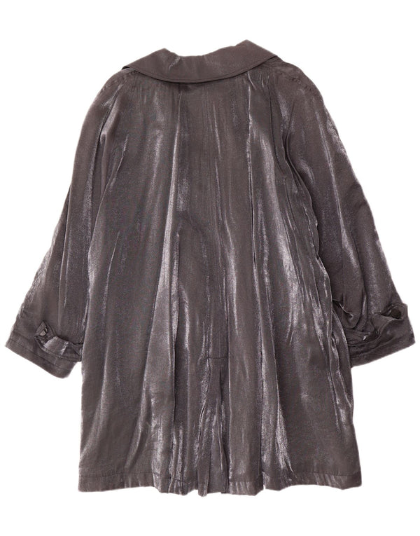 Vintage Dame Oversized Dobbeltradet Frakke IT 42 Medium Grey Viscose
