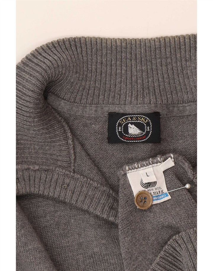Sea & Sky Herre Button Neck Jumper Sweater Stor Grå Uld