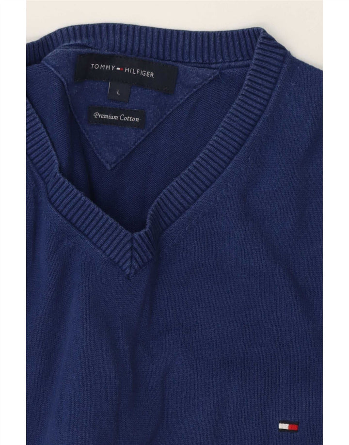 Tommy Hilfiger Herre V-hals sweater Stor Blå Bomuld