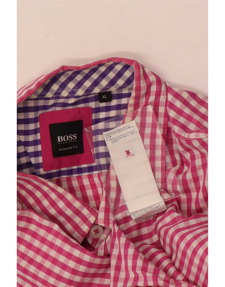 Hugo Boss Herre Regular Fit skjorte XL Pink Gingham Cotton