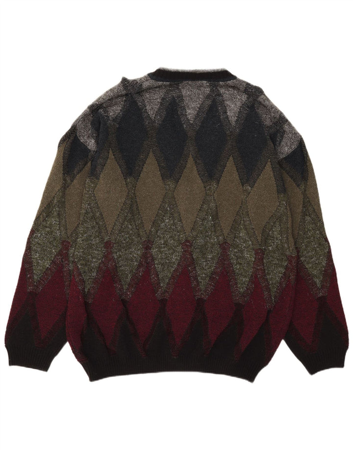 Vintage herre cardigan sweater IT 50 Medium Multicolored Argyle/Diamond
