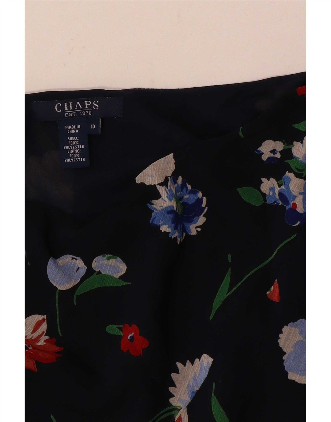 Chaps Dame A-Line nederdel US 10 Large W30 Navy Blue Floral Polyester