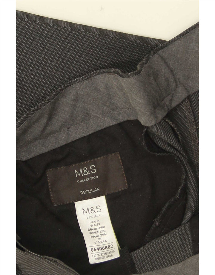 Marks & Spencer Herre Straight Regular Suit Bukser W34 L29 Grå Polyester