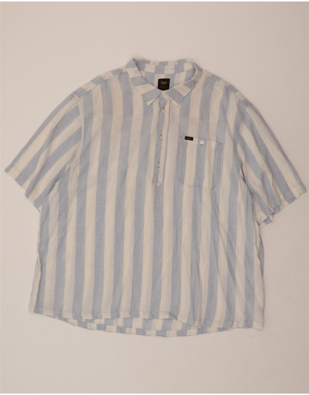 LEE Kortærmet Herre, Relaxed Fit Pullover Shirt 2XL Blå Stribet hør