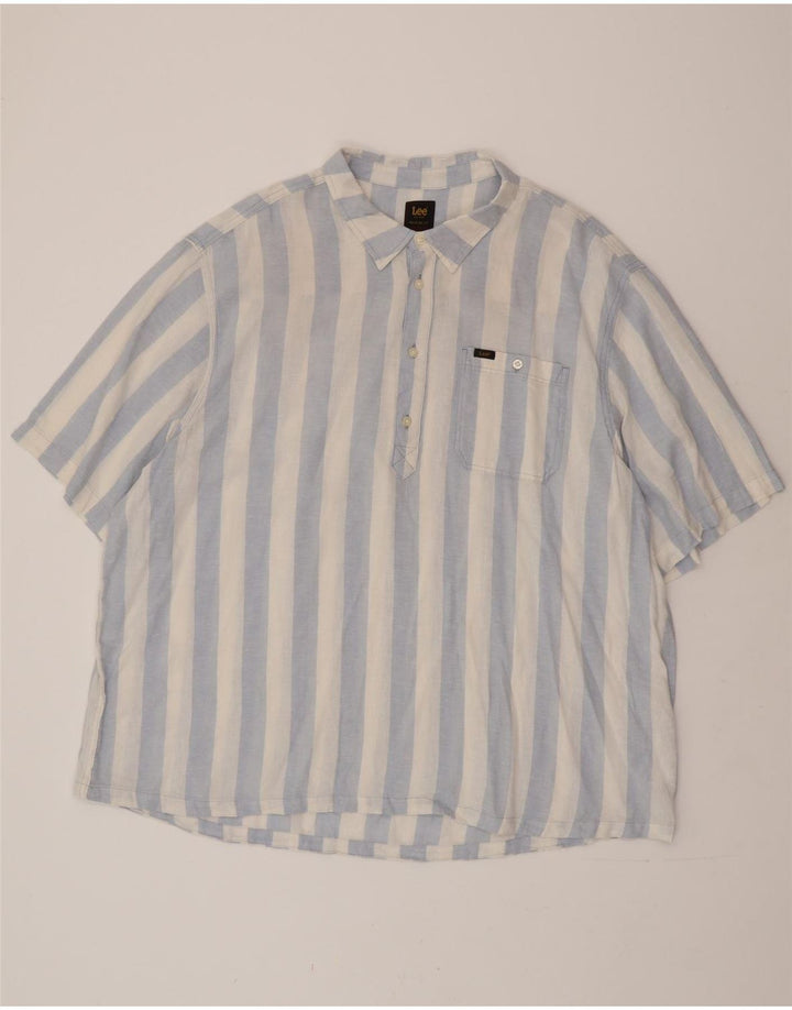 LEE Kortærmet Herre, Relaxed Fit Pullover Shirt 2XL Blå Stribet hør