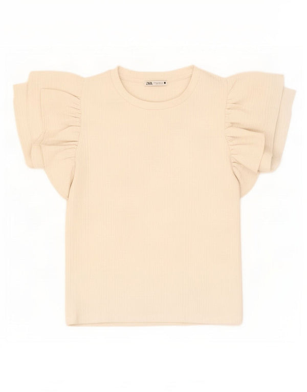 Zara Womens Crop Bluse Top UK 12 Medium Off White Polyester