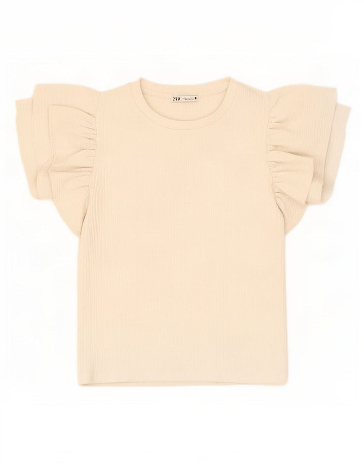 Zara Womens Crop Bluse Top UK 12 Medium Off White Polyester