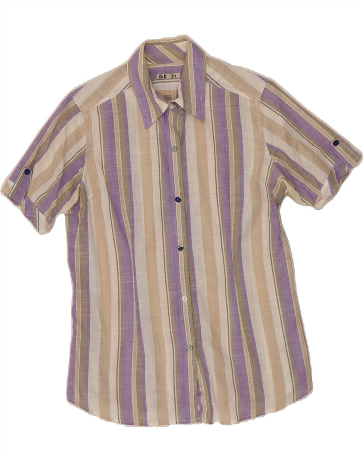 DACK'S Womens Short Sleeve Shirt UK 14 Medium Purple Striped Cotton Vintage Dack's and Second-Hand Dack's from Messina Hembry 