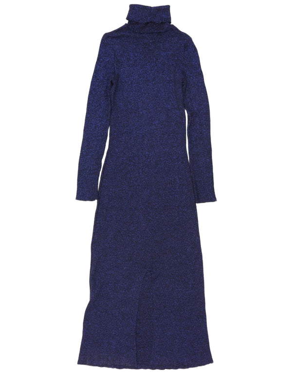 Zara Dame Langærmet Jumper Dress UK 8 Small Navy Blue Flecked Viscose