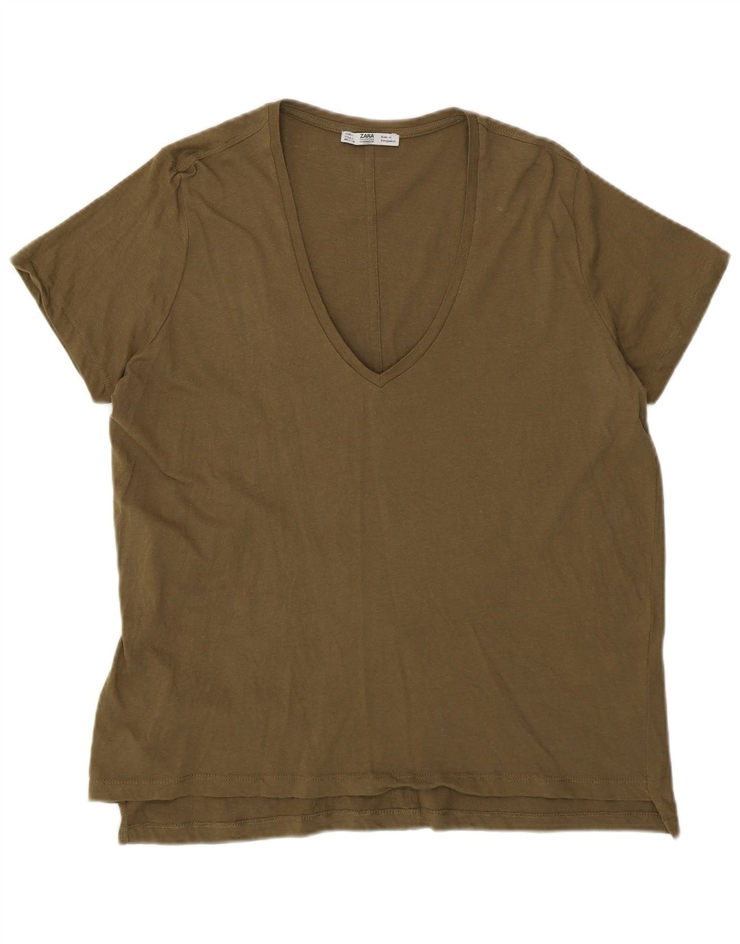 Zara Dame T-Shirt Top UK 16 Large Khaki
