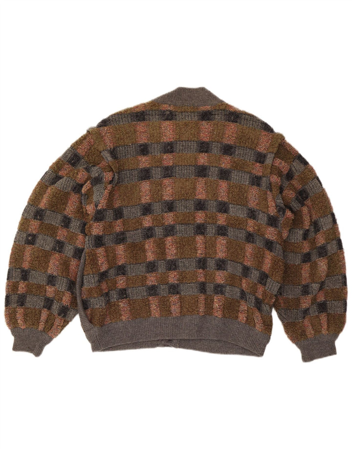 Vintage herre cardigan sweater stor flerfarvet ternet uld