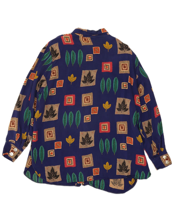 Vintage oversize skjorte til kvinder UK 18 XL Blå Patchwork Cupro