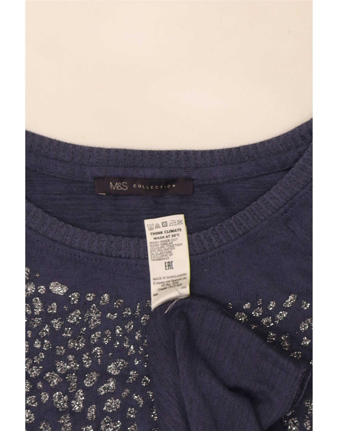 Marks & Spencer Dame Langærmet Tunika Top UK 16 Stor Blå Polyester