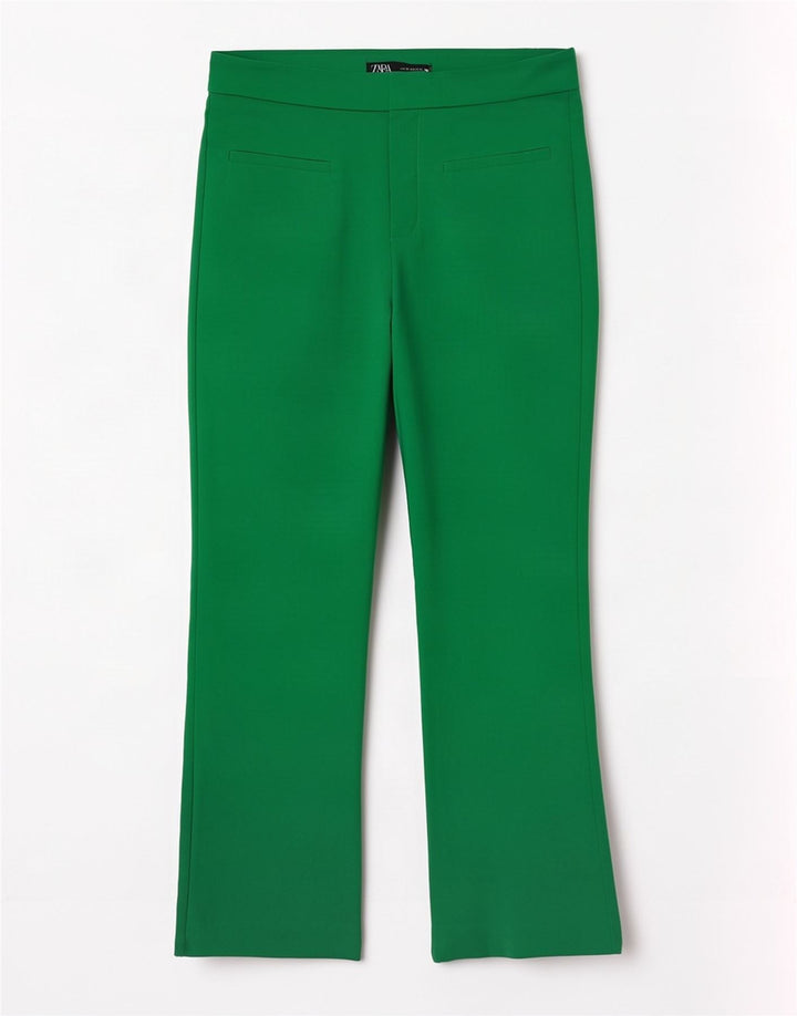 Zara Dame Bootcut Cropped Trousers Medium W28 L25 Grøn Bomuld