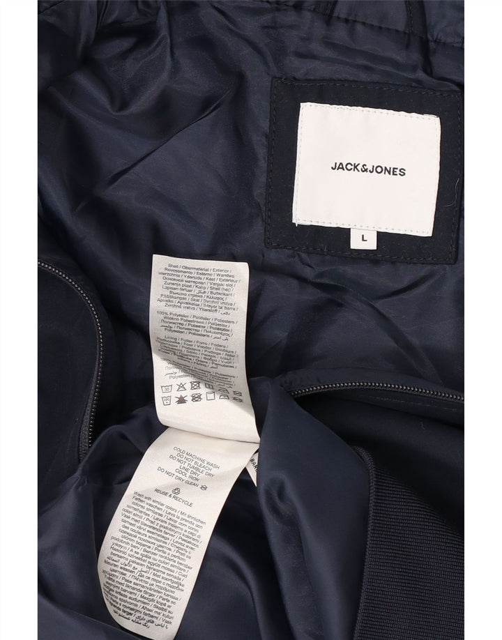 Jack & Jones Herre Hooded Bomber Jacket UK 40 Large Navy Blue Polyester