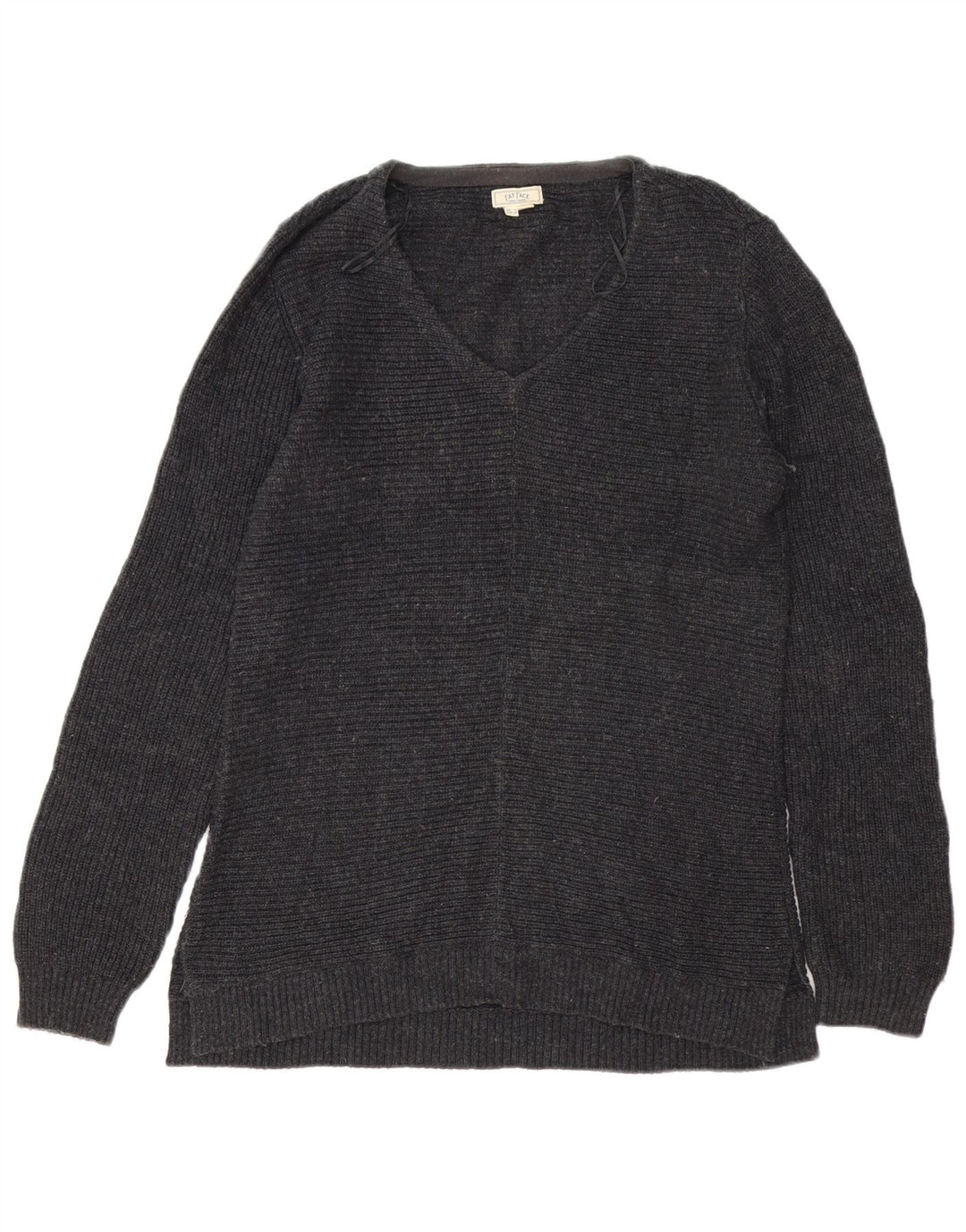 FAT FACE Dame Oversized V-hals sweater UK 10 Lille grå bomuld