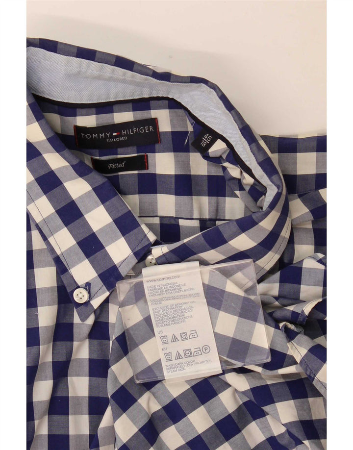 Tommy Hilfiger Herre Fitted Shirt Størrelse 45 18 2XL Navy Blue Gingham