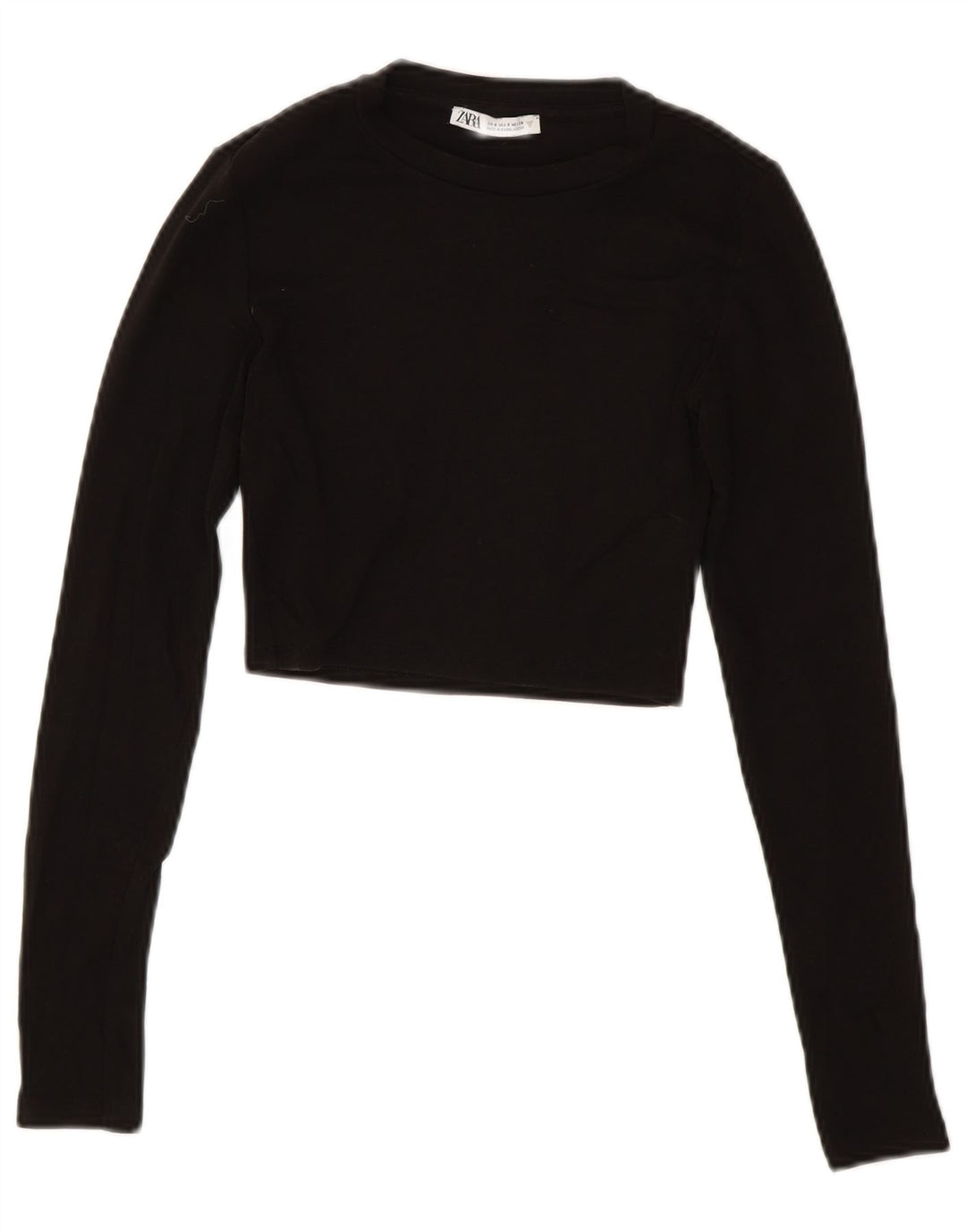 ZARA Womens Crop Top Long Sleeve UK 8 Small Black Cotton