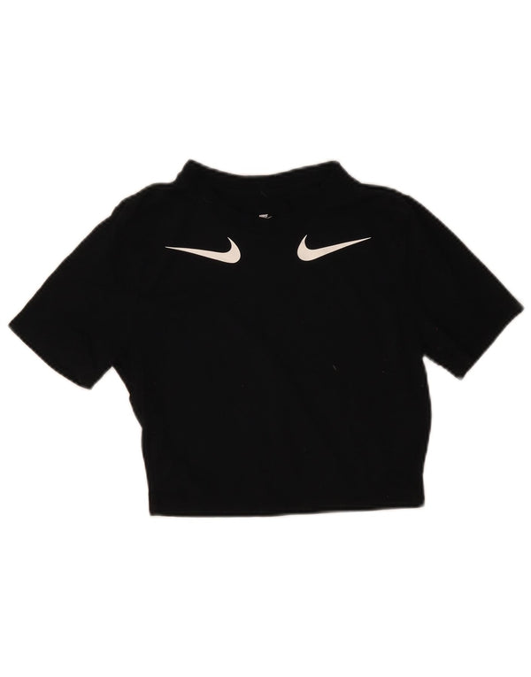 Nike Dame Crop Slim Fit Grafisk T-Shirt Top UK 8 Small Black Modal