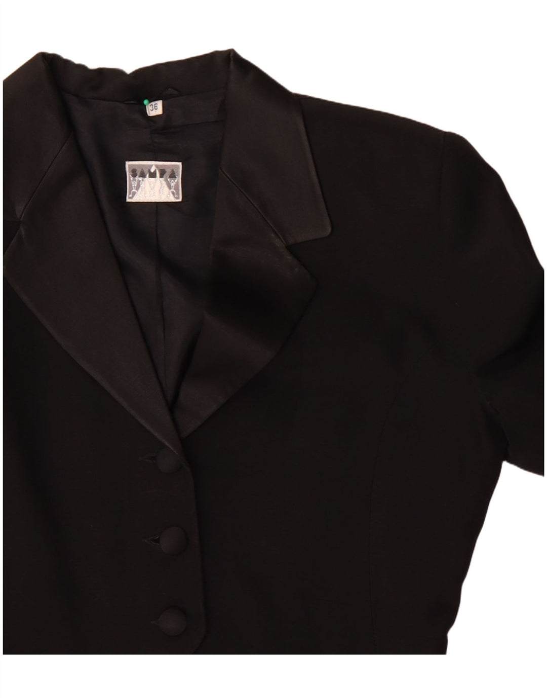 Vintage Dame Asymetric 3 Button Blazer Jacket EU 36 Small Black Acetate