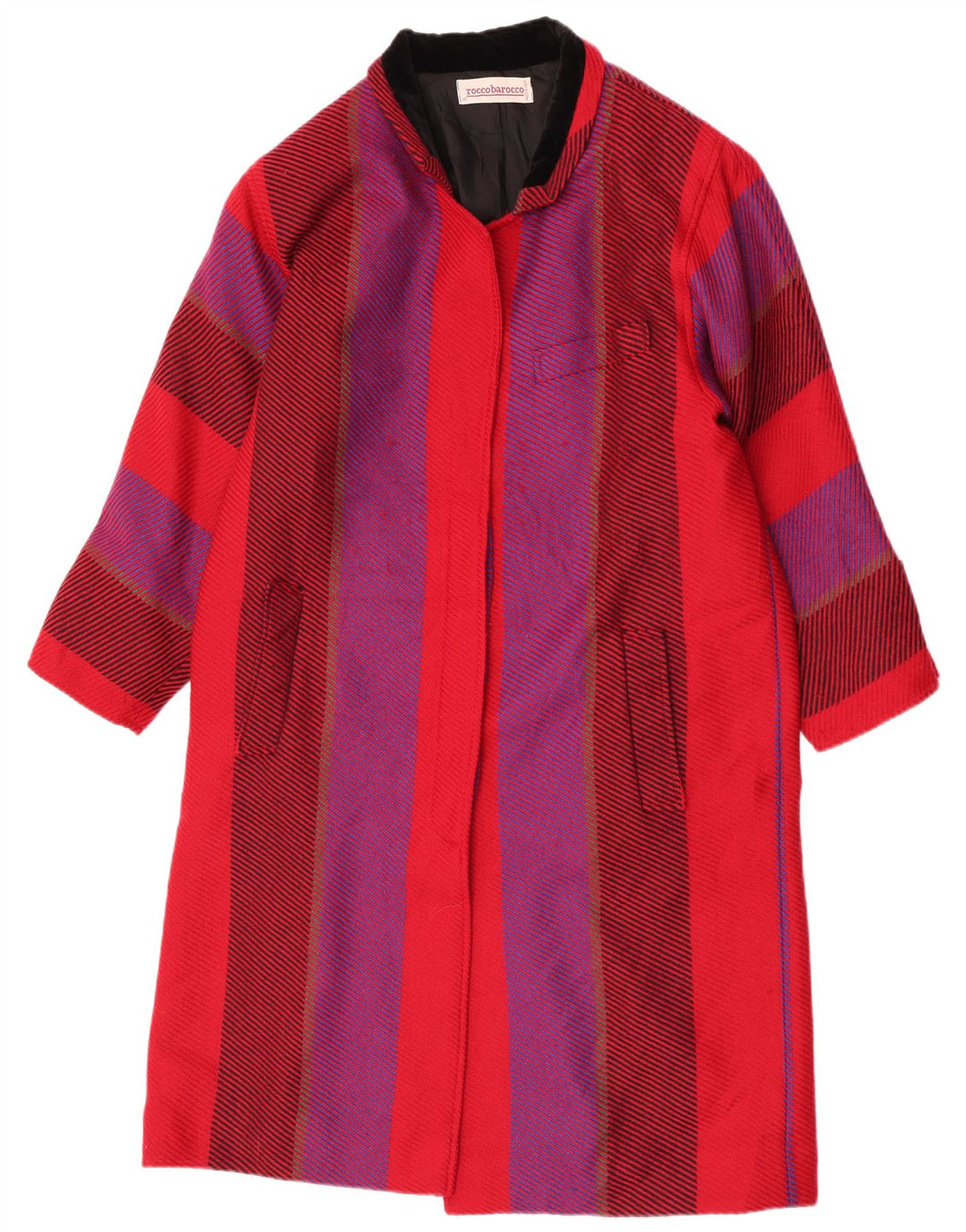 Roccobarocco Dame Oversized Overfrakke UK 10 Lille rødstribet uld