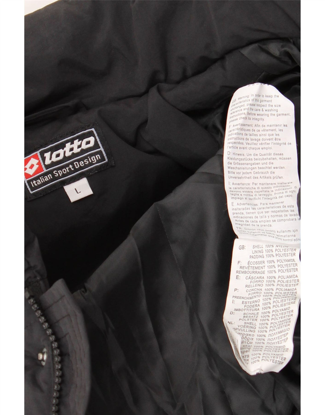 LOTTO Herre grafisk polstret jakke UK 40 Stor sort nylon