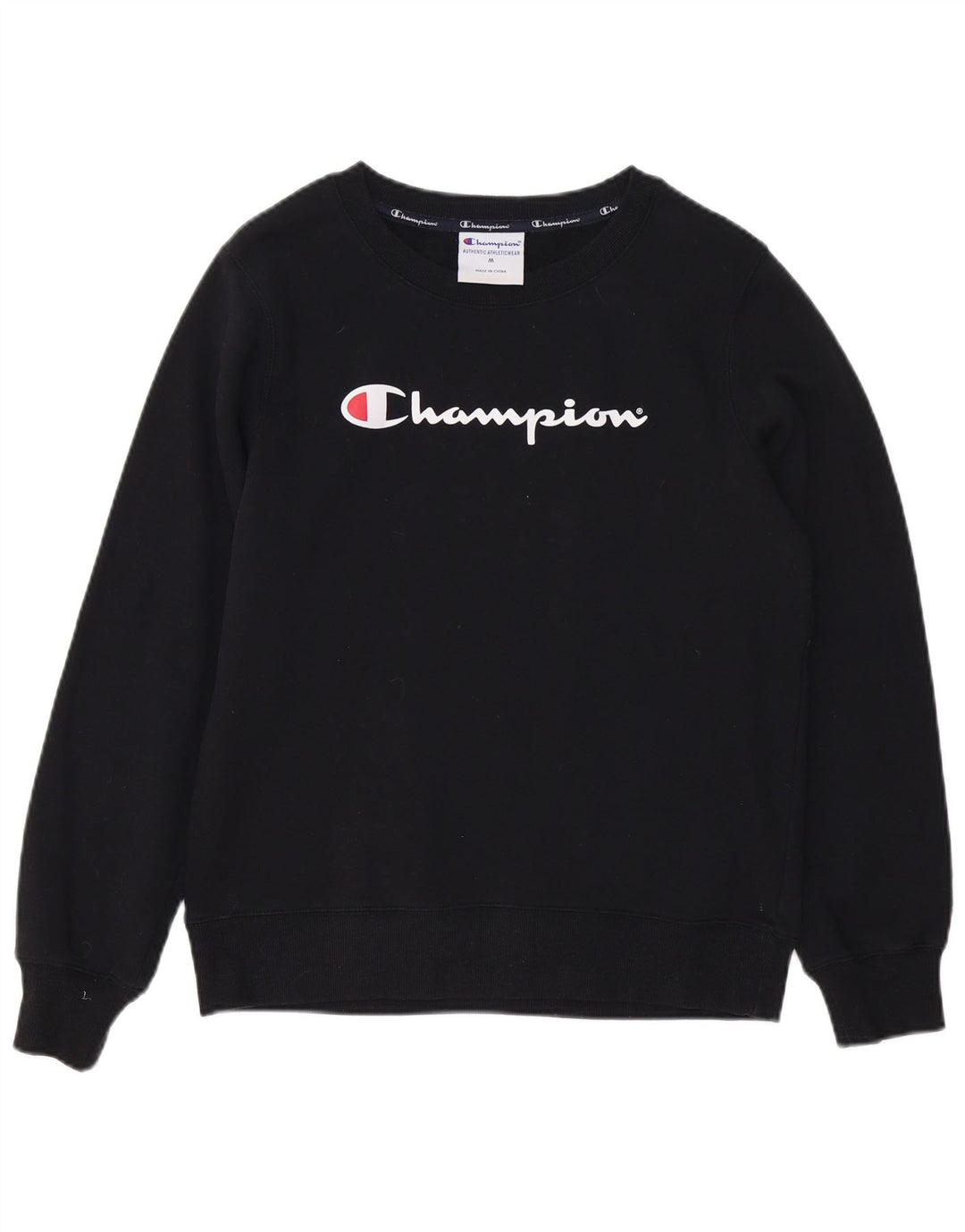 Champion Dame Grafisk Sweatshirt Jumper UK 14 Medium Sort Bomuld