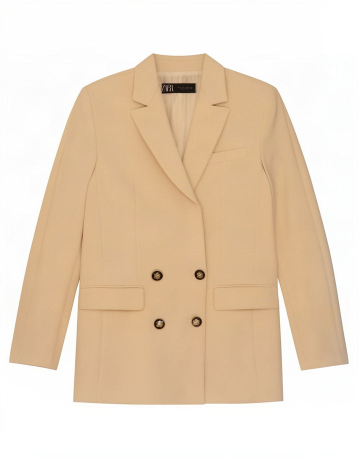 Zara Dame Dobbeltradet Blazer Jacket UK 10 Small Beige Polyester